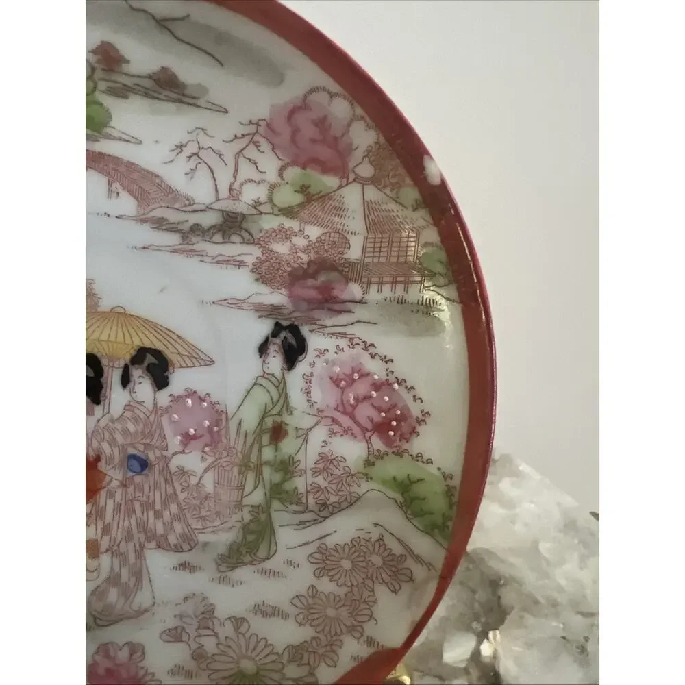 Set Of 3 Vtg Japanese Kutani Porcelain Geisha Saucer Plates Hand Painted 5.5”